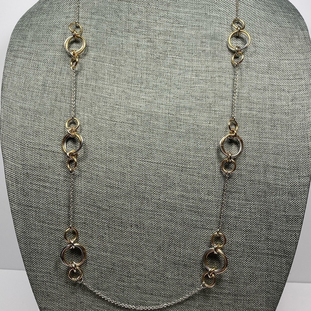 Talbots Necklace Silver Tone Gold Silver Tome Circles Flaw Tag Discolored FLAW